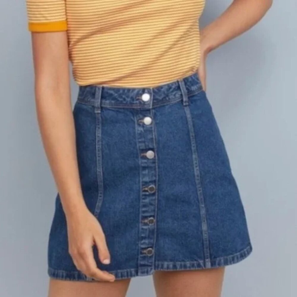H&M Button Down A-Line Denim Skirt Size 0